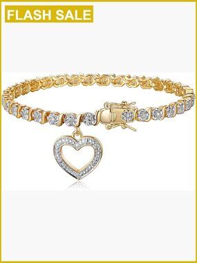 7.25 Inch Tennis Bracelet with Diamond Accents, Gold Plated Chain